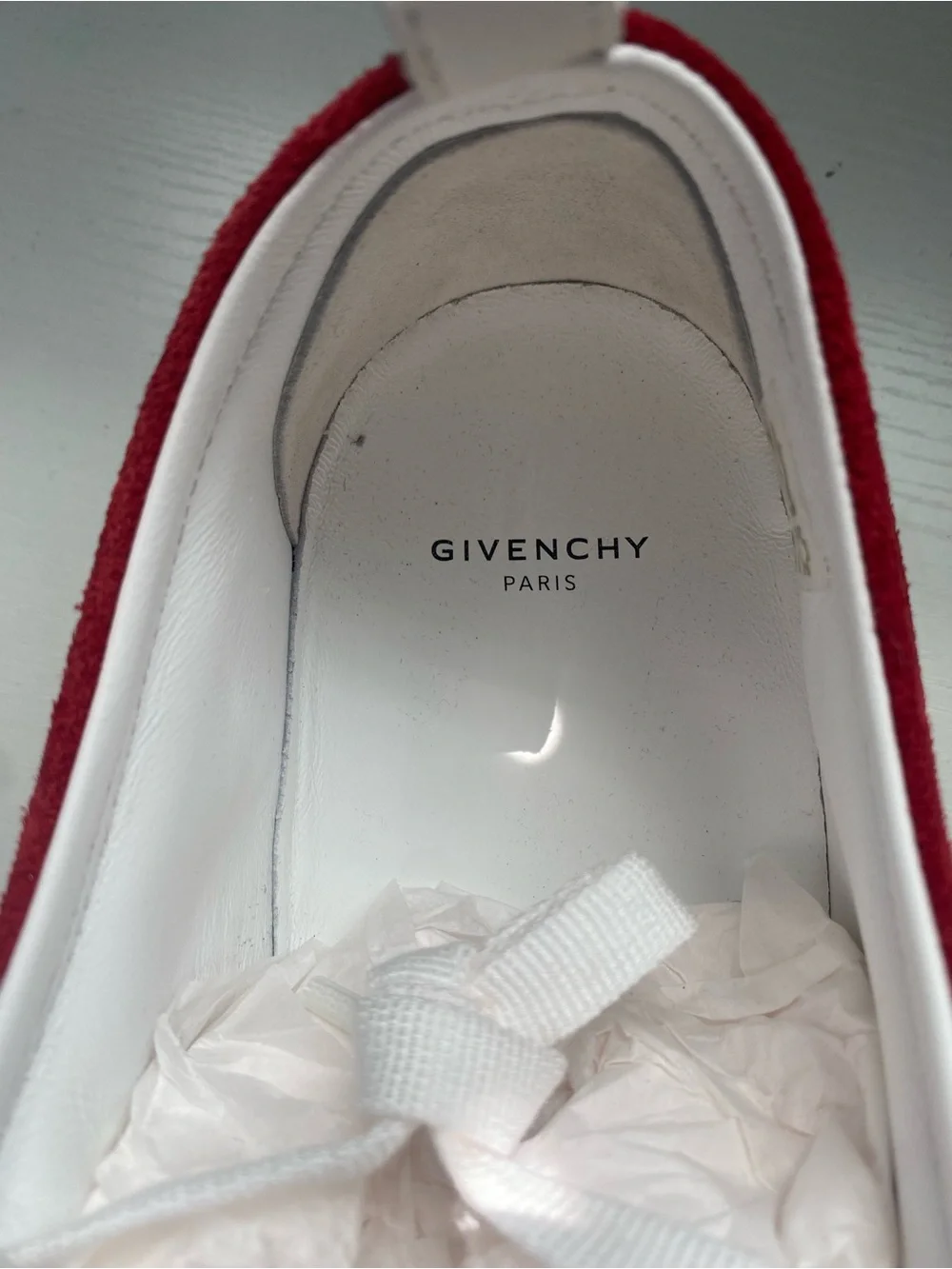 Givenchy Men’s Red Suede Low-Top Sneakers with White Accents